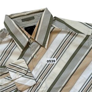 Claiborne Men's XL Striped Button Up Shirt in Olive and Tan Casual Long Sleeves
